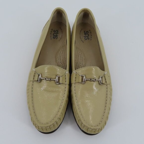 SAS Tripad Womens 9 S Beige Khaki Patent Leather Silver Metal Horse Bit Loafers - Picture 2 of 14